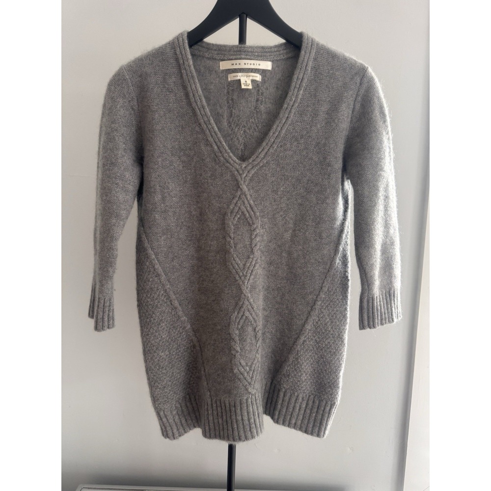 Max Studio 100% Cashmere Gray Sweater Top Sz S Luxe Cozy Minimalist‎ Chic